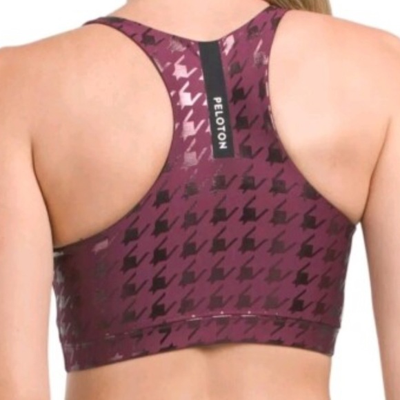 PELOTON Show Up Foil Houndstooth High Neck Bra Sz XS Plum - Picture 5 of 7